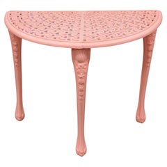 Retro French Neoclassical Style Cast Aluminum Pink Demilune Console Table