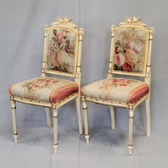 Vintage French Neoclassical Style Chairs With Antique Tapestry Upholstery - a Pa