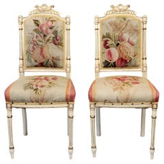 Vintage French Neoclassical Style Chairs With Antique Tapestry Upholstery - a Pa