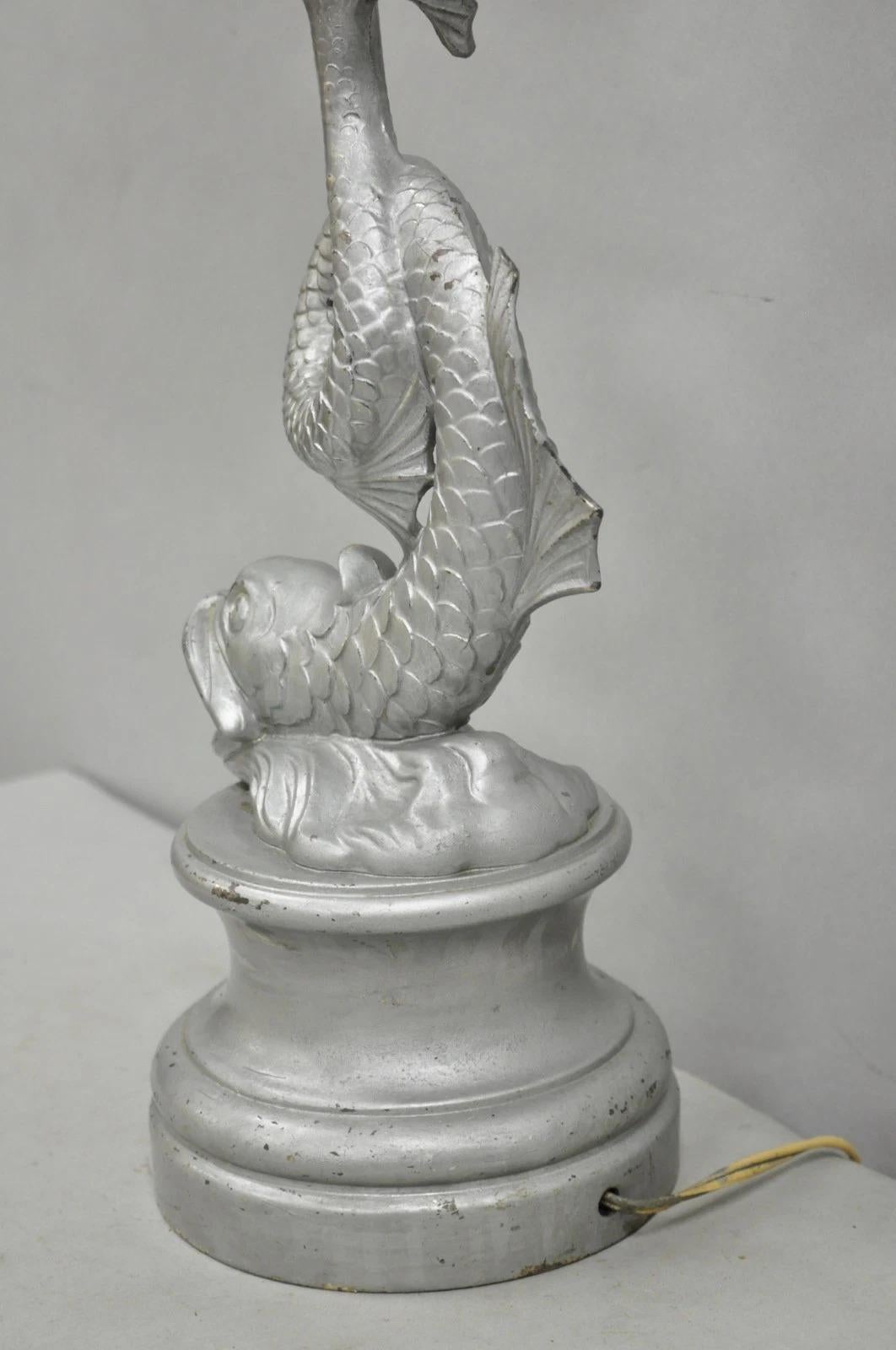 Vintage French Neoclassical Style Figural Gilt Metal Serpent Dolphin Table Lamp For Sale 5