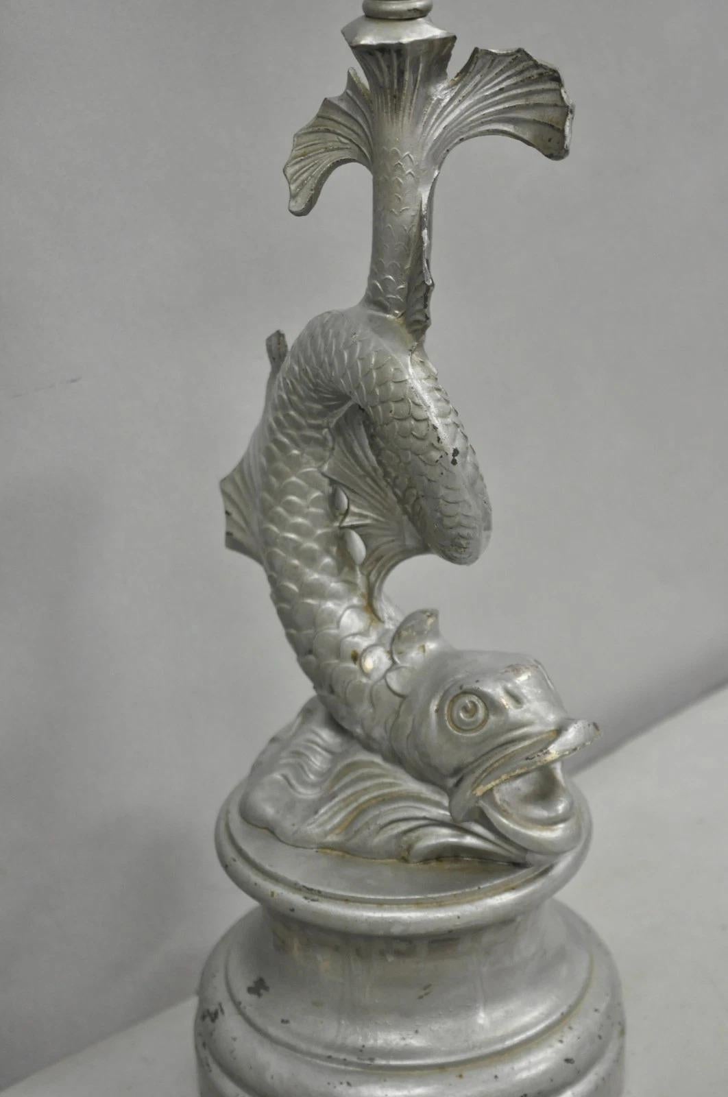 Vintage French Neoclassical Style Figural Gilt Metal Serpent Dolphin Table Lamp For Sale 6