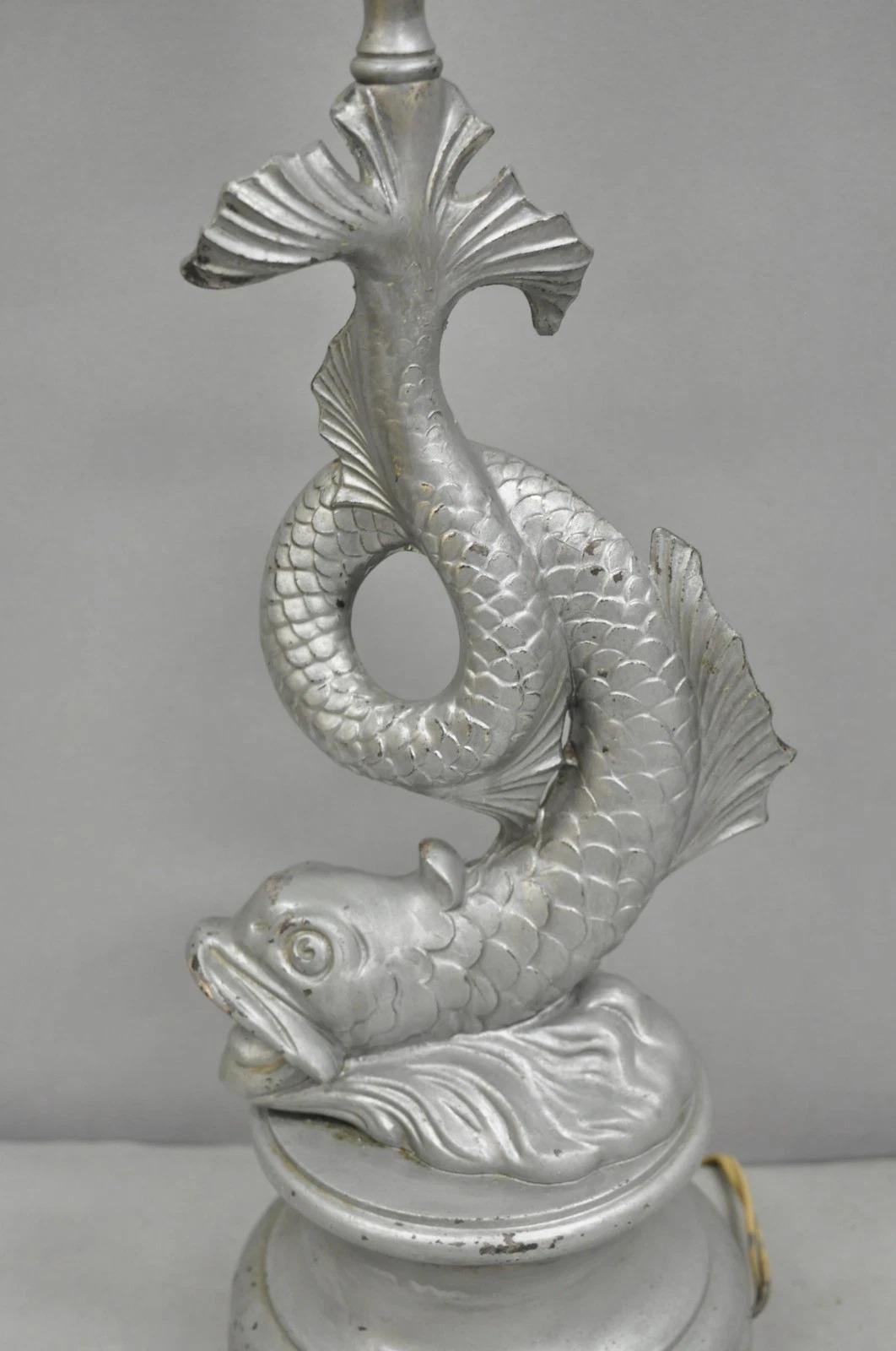 Unknown Vintage French Neoclassical Style Figural Gilt Metal Serpent Dolphin Table Lamp For Sale