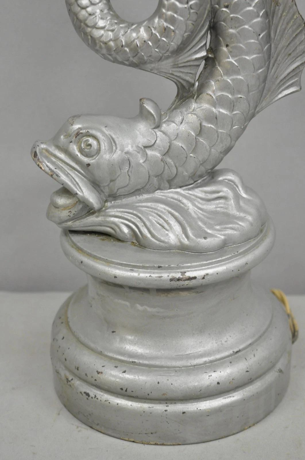 20th Century Vintage French Neoclassical Style Figural Gilt Metal Serpent Dolphin Table Lamp For Sale