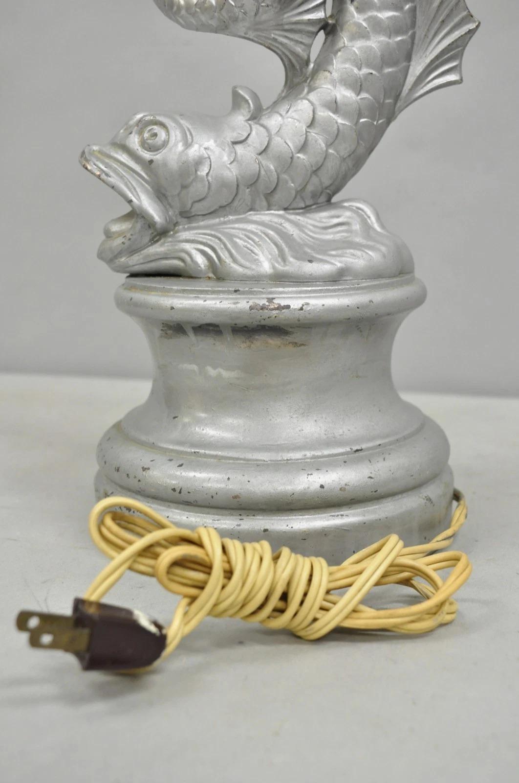 Vintage French Neoclassical Style Figural Gilt Metal Serpent Dolphin Table Lamp For Sale 2