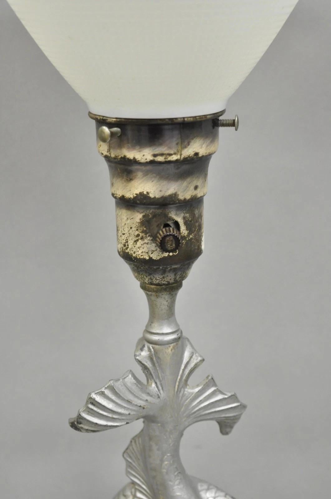 Vintage French Neoclassical Style Figural Gilt Metal Serpent Dolphin Table Lamp For Sale 3