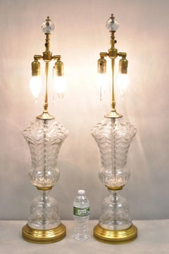 Vintage French Neoclassical Style Glass Urn Table Lamps Attr. Marbro - a Pair