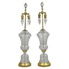Antique French Neoclassical Style Glass Urn Table Lamps Attr. Marbro - a Pair