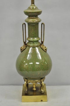 Vintage French Neoclassical Style Green Porcelain James Mont Style Table Lamp