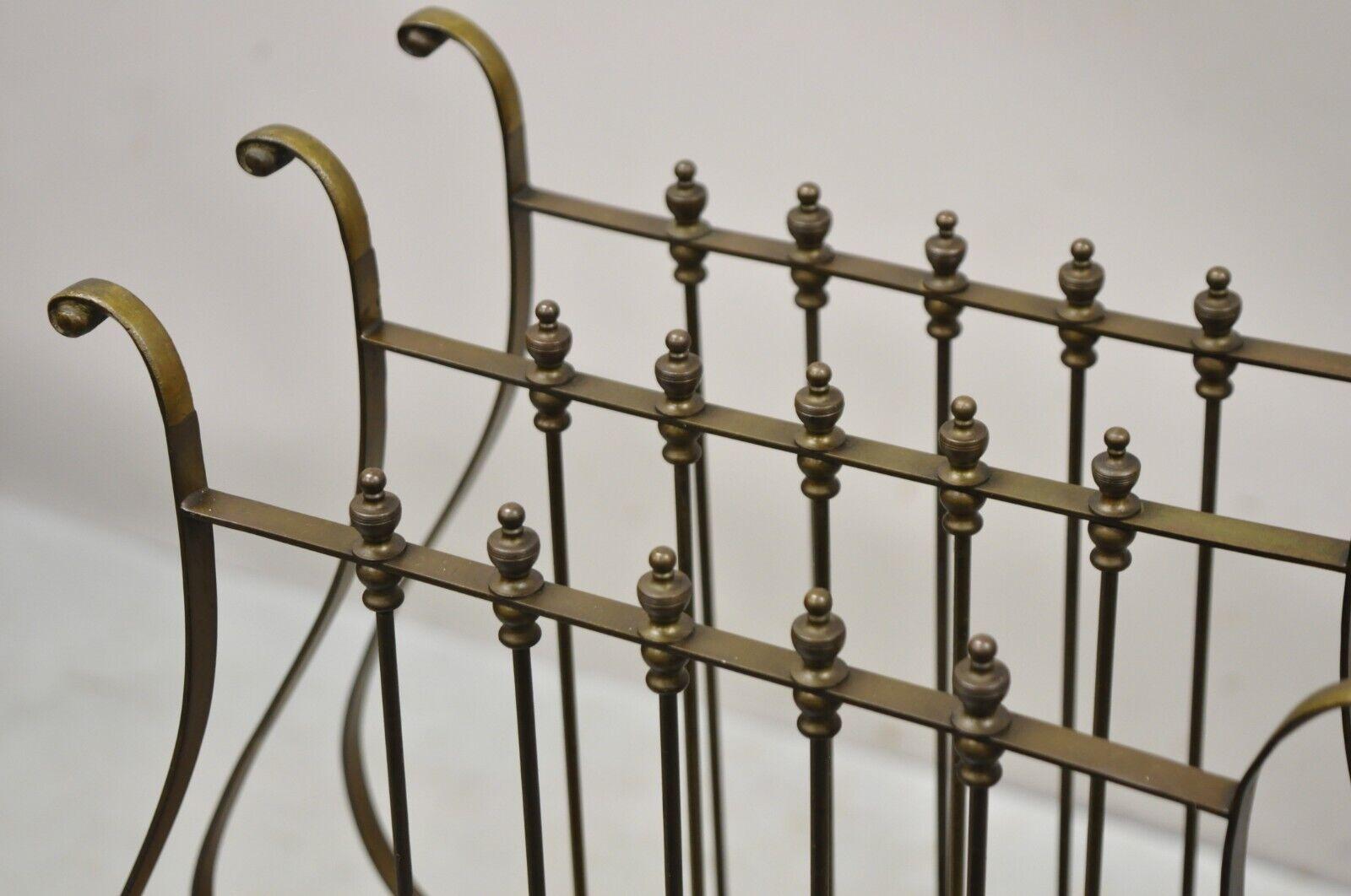 Regency Vintage French Neoclassical Style Italian Brass Lyre Harp Magazine Rack For Sale