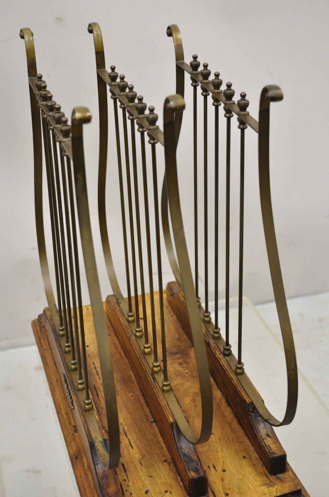 Vintage French Neoclassical Style Italian Brass Lyre Harp Magazine Rack For Sale 3
