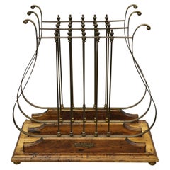 Vintage French Neoclassical Style Italian Brass Lyre Harp Magazine Rack