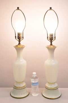 Vintage French Neoclassical Style Opaline Vaseline Glass Table Lamps - A Pair