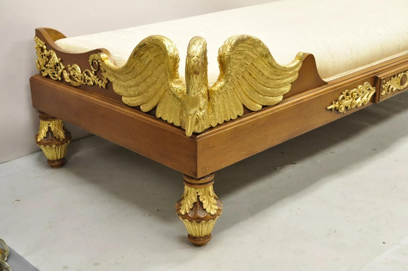 Unknown Vintage French Neoclassical Style Swan & Rams Recamier Daybed Chaise Lounge Sofa For Sale