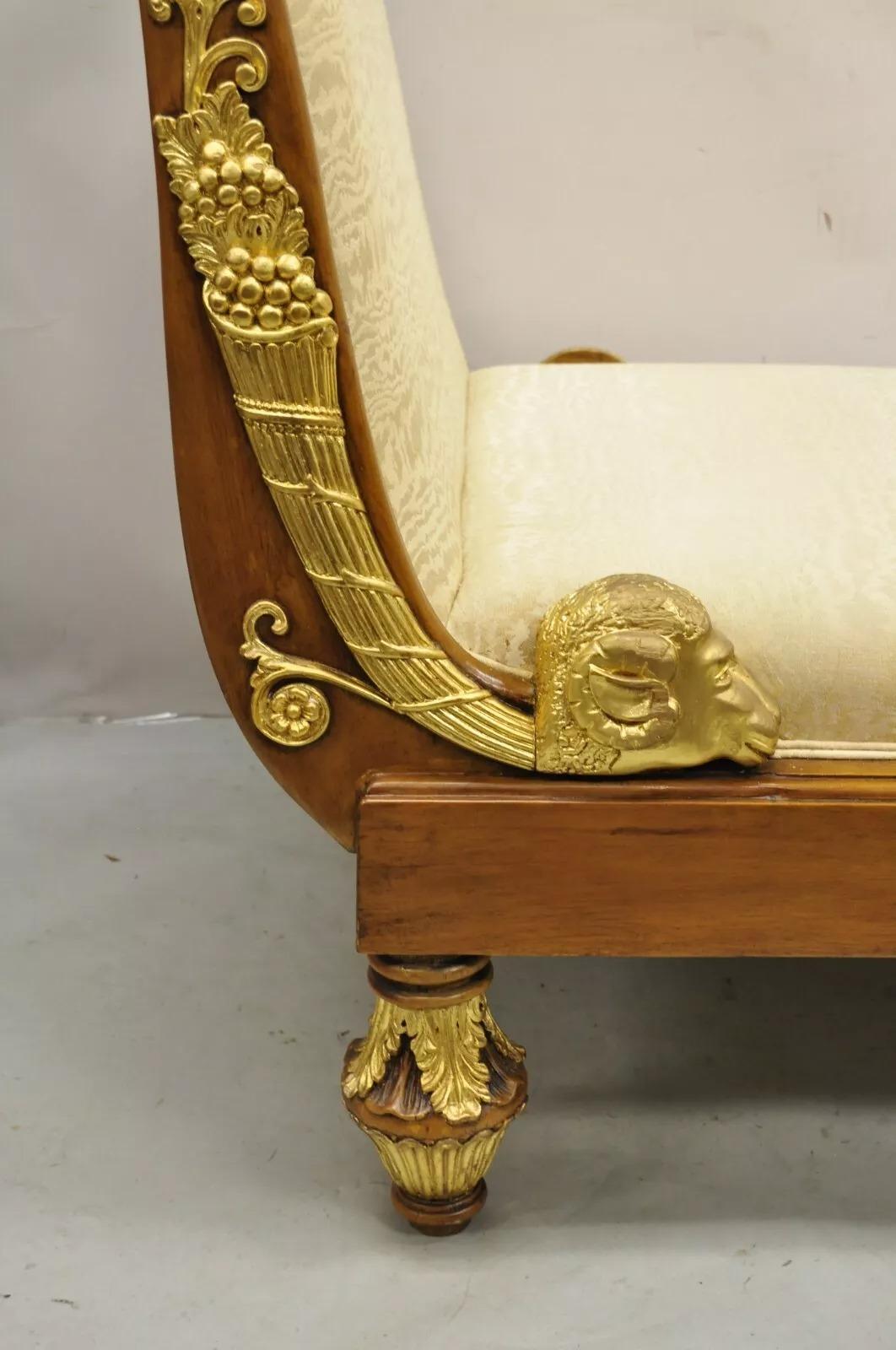 Fabric Vintage French Neoclassical Style Swan & Rams Recamier Daybed Chaise Lounge Sofa For Sale