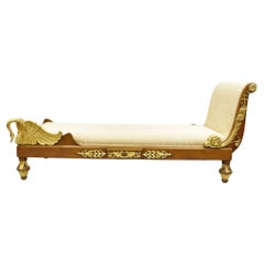 Vintage French Neoclassical Style Swan & Rams Recamier Daybed Chaise Lounge Sofa