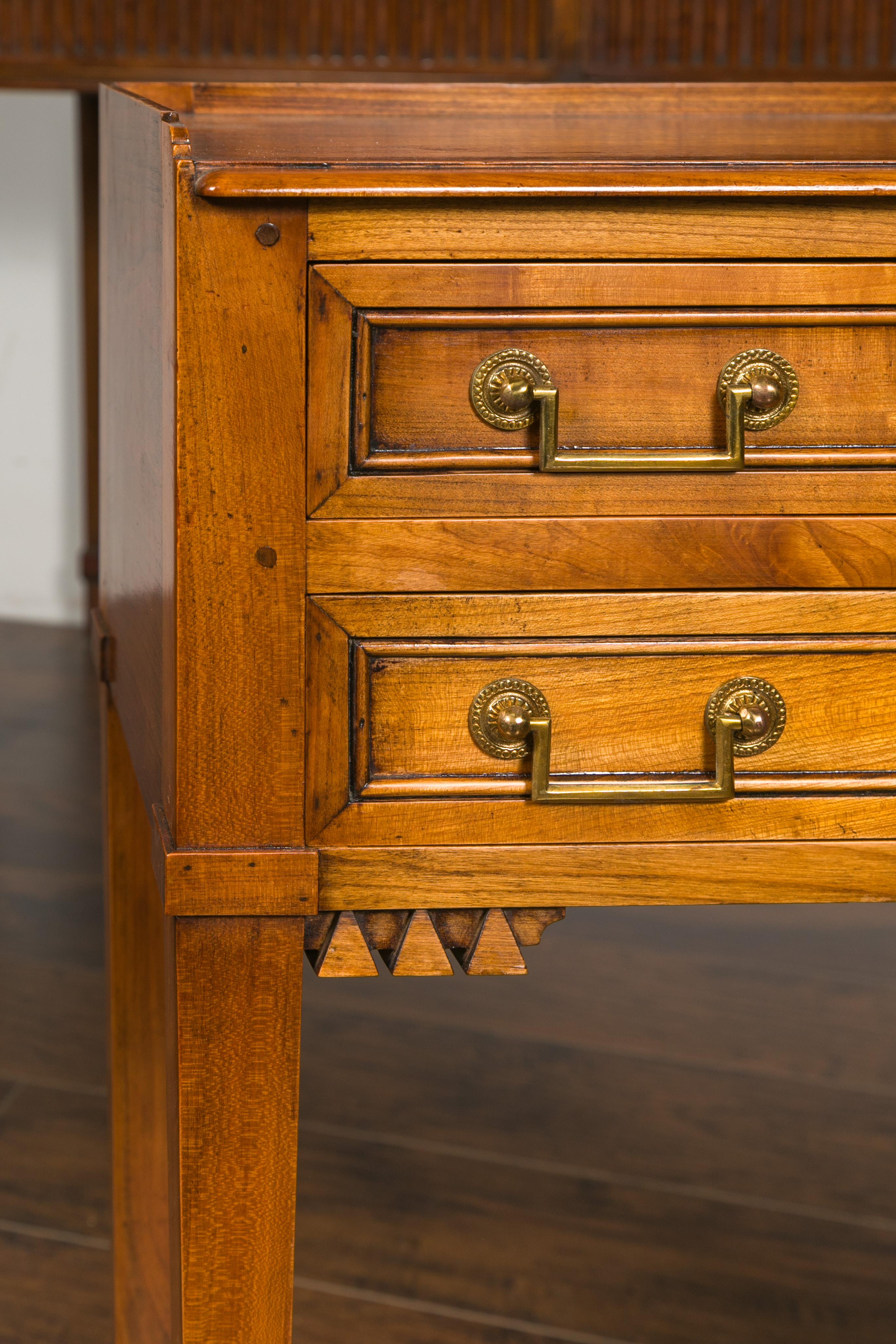 Vintage French Neoclassical Style Walnut Side Table with Carved Pyramidal Motifs 2