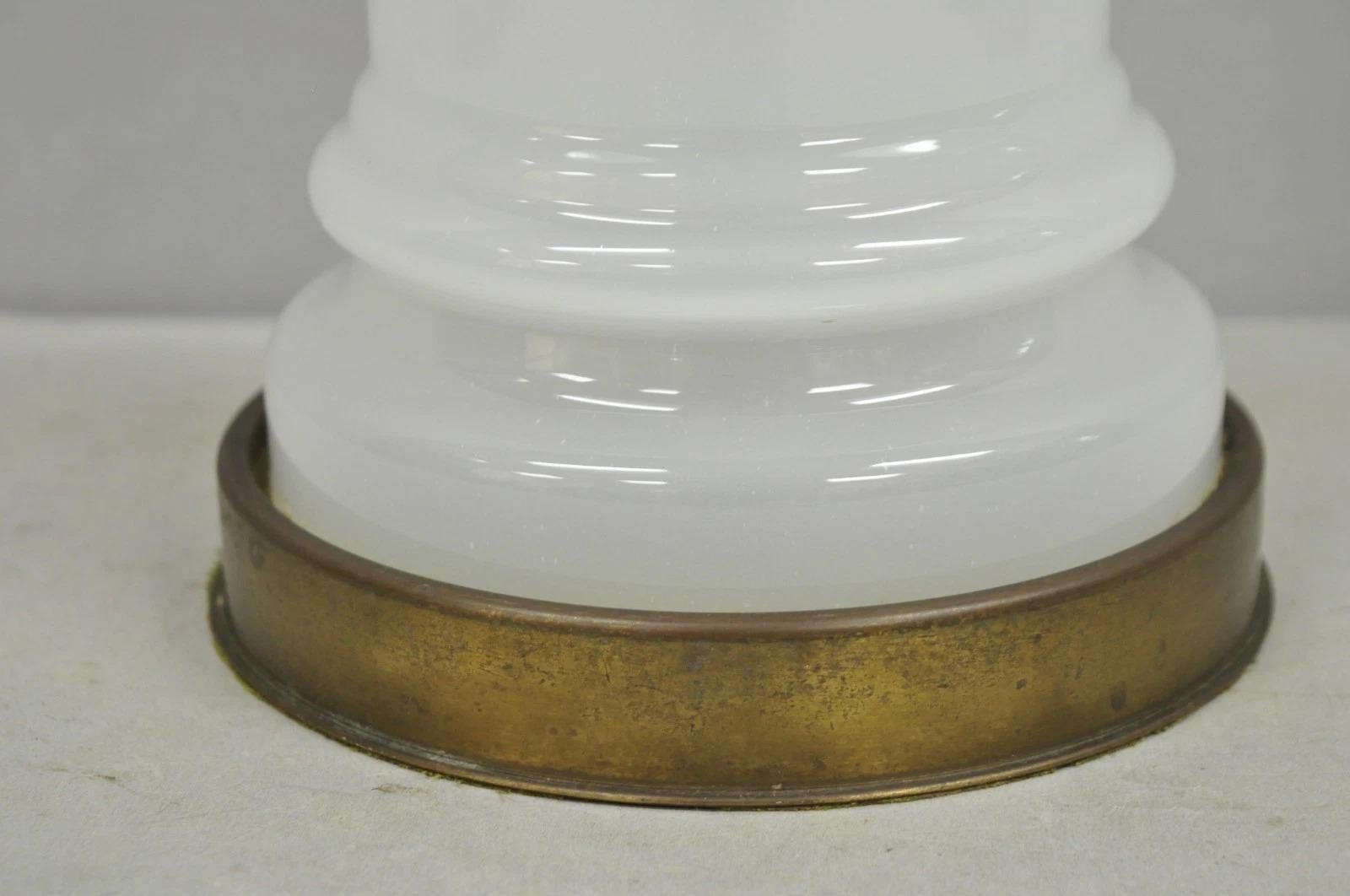 Vintage French Neoclassical White Opaline Glass Column Brass Mounted Table Lamp For Sale 2
