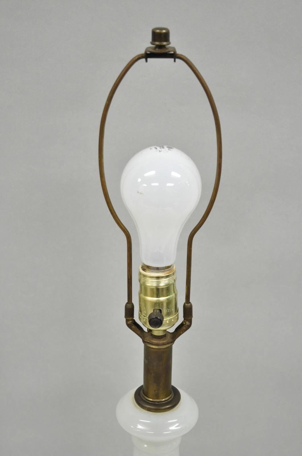 Vintage French Neoclassical White Opaline Glass Column Brass Mounted Table Lamp For Sale 4