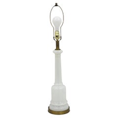 Vintage French Neoclassical White Opaline Glass Column Brass Mounted Table Lamp