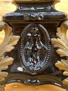 Vintage French Neogothic Altar Torchère Candlestick Set w/ Black Porcelain