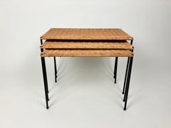 Vintage French Nest Of Rattan Side Tables