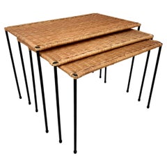 Vintage French Nest Of Rattan Side Tables