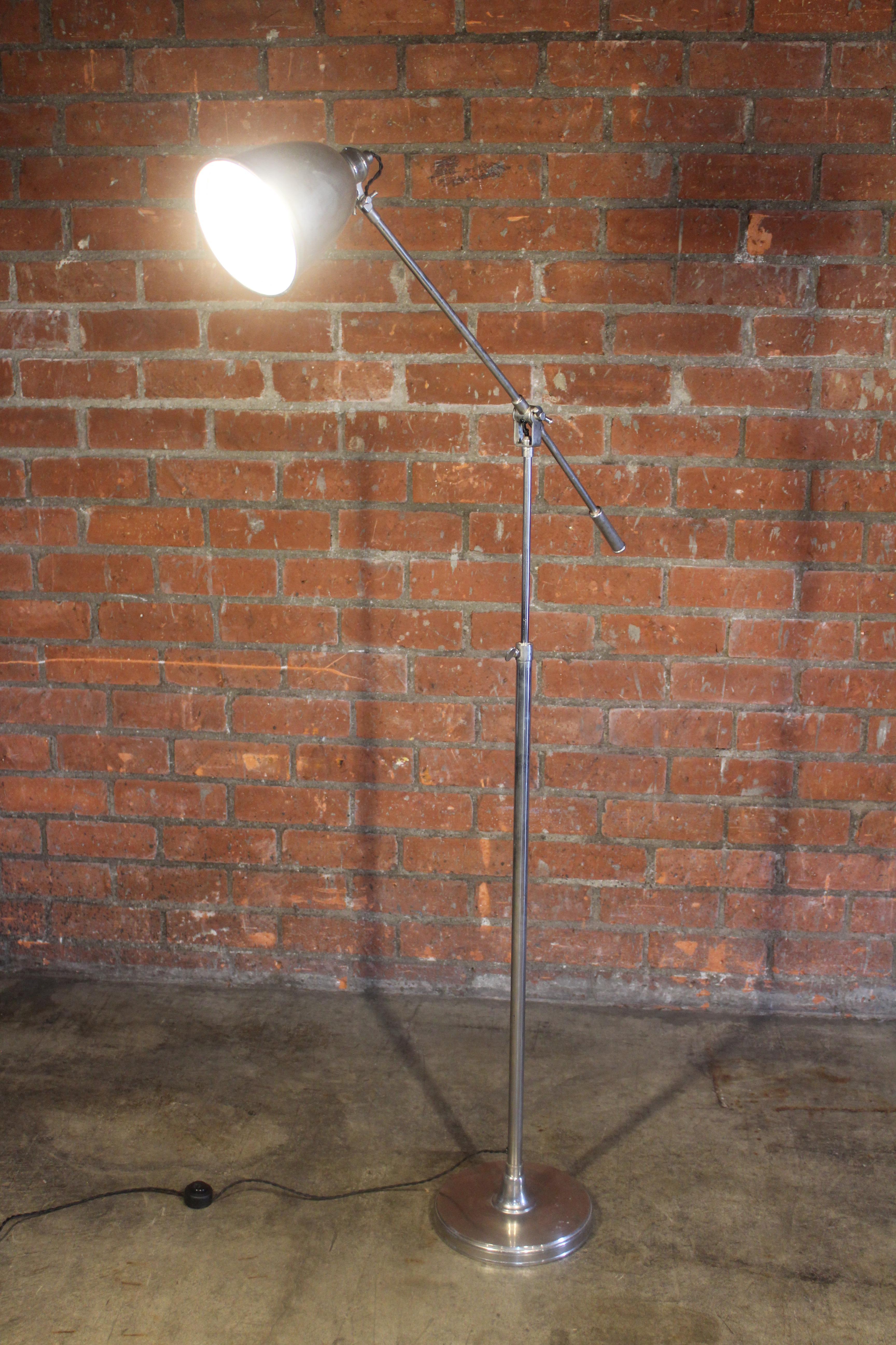 Vintage French Nickel Plated Adjustable Reading Floor Lamp, 1940s 6