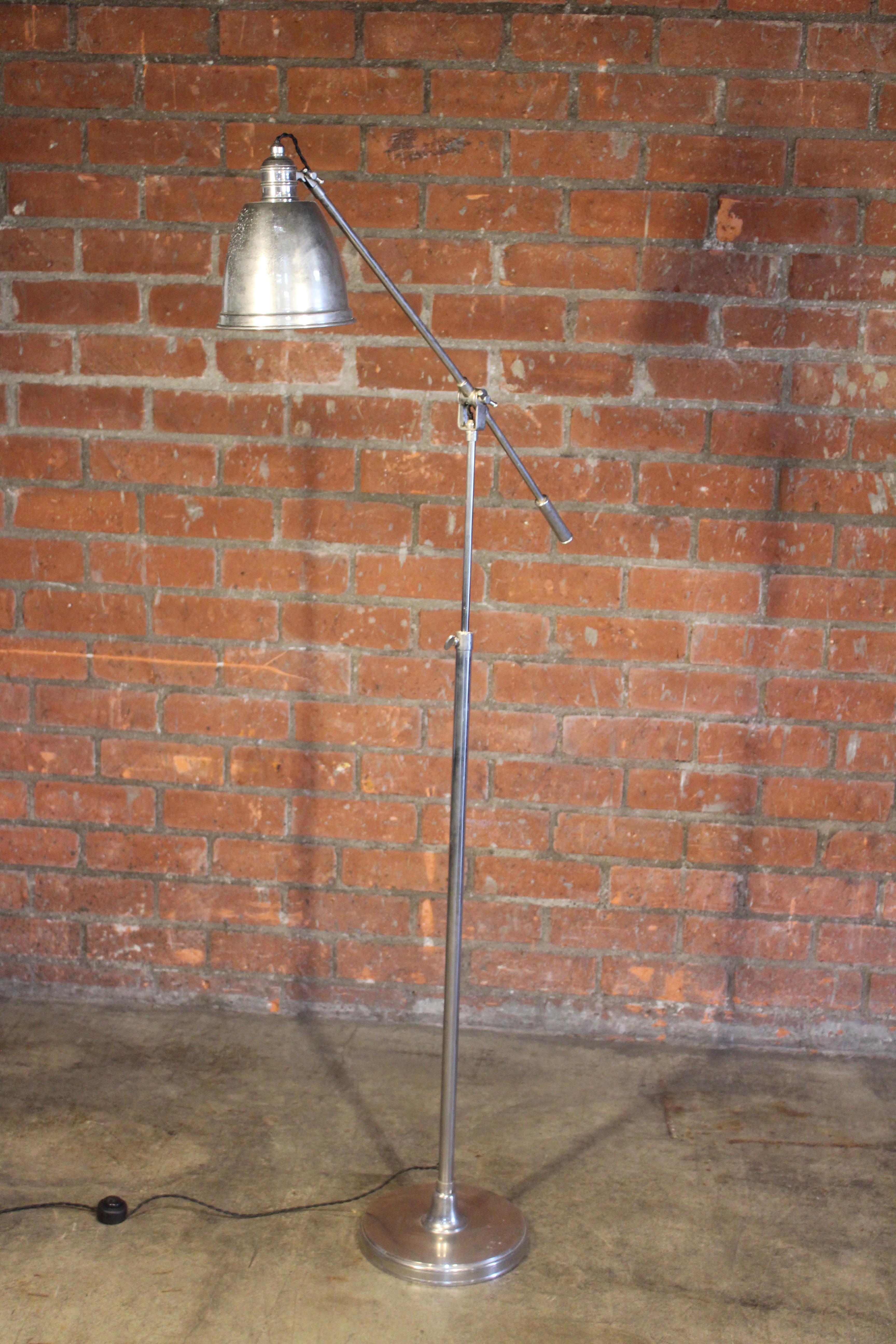Vintage French Nickel Plated Adjustable Reading Floor Lamp, 1940s 7