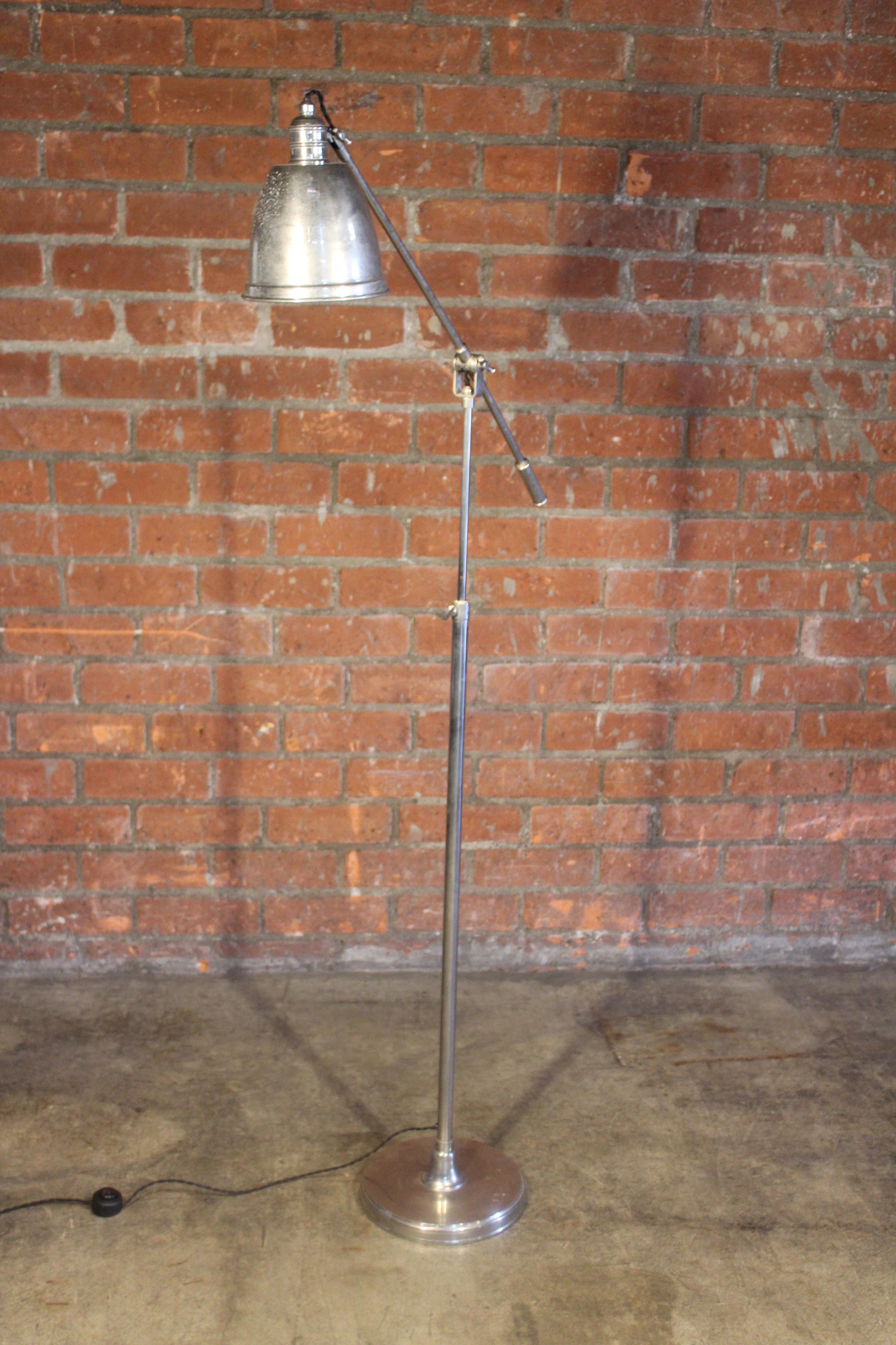Vintage French Nickel Plated Adjustable Reading Floor Lamp, 1940s 8