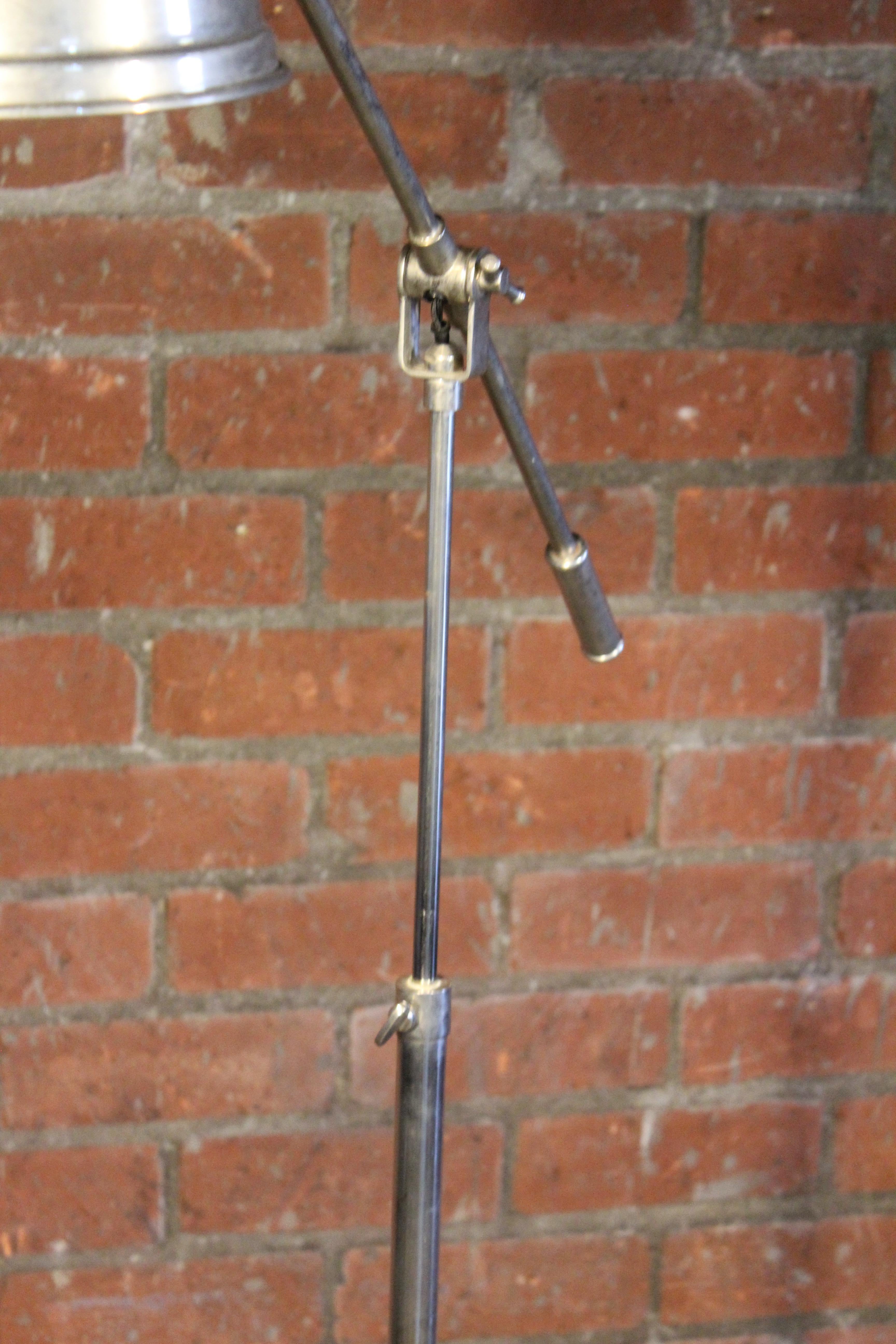 Vintage French Nickel Plated Adjustable Reading Floor Lamp, 1940s 10