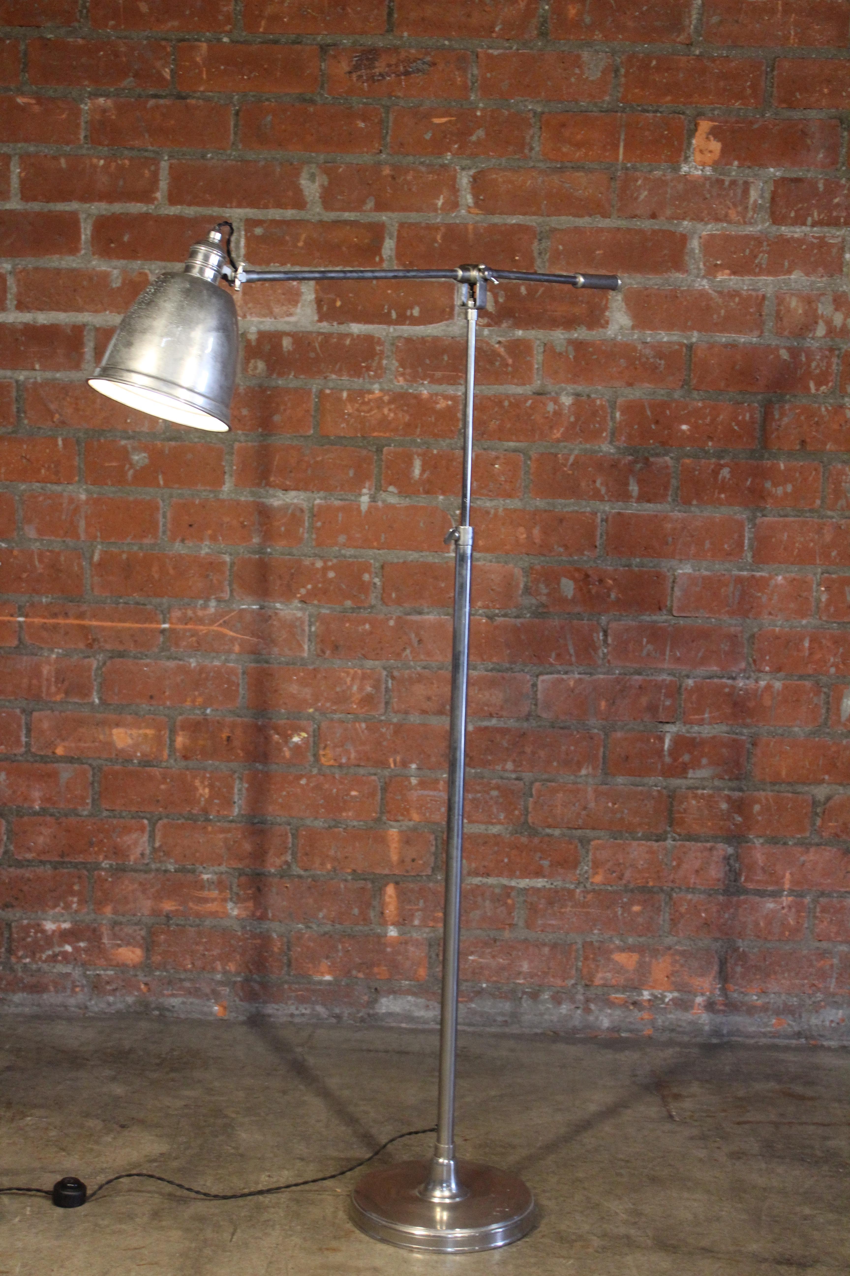 Vintage French Nickel Plated Adjustable Reading Floor Lamp, 1940s In Good Condition In Los Angeles, CA