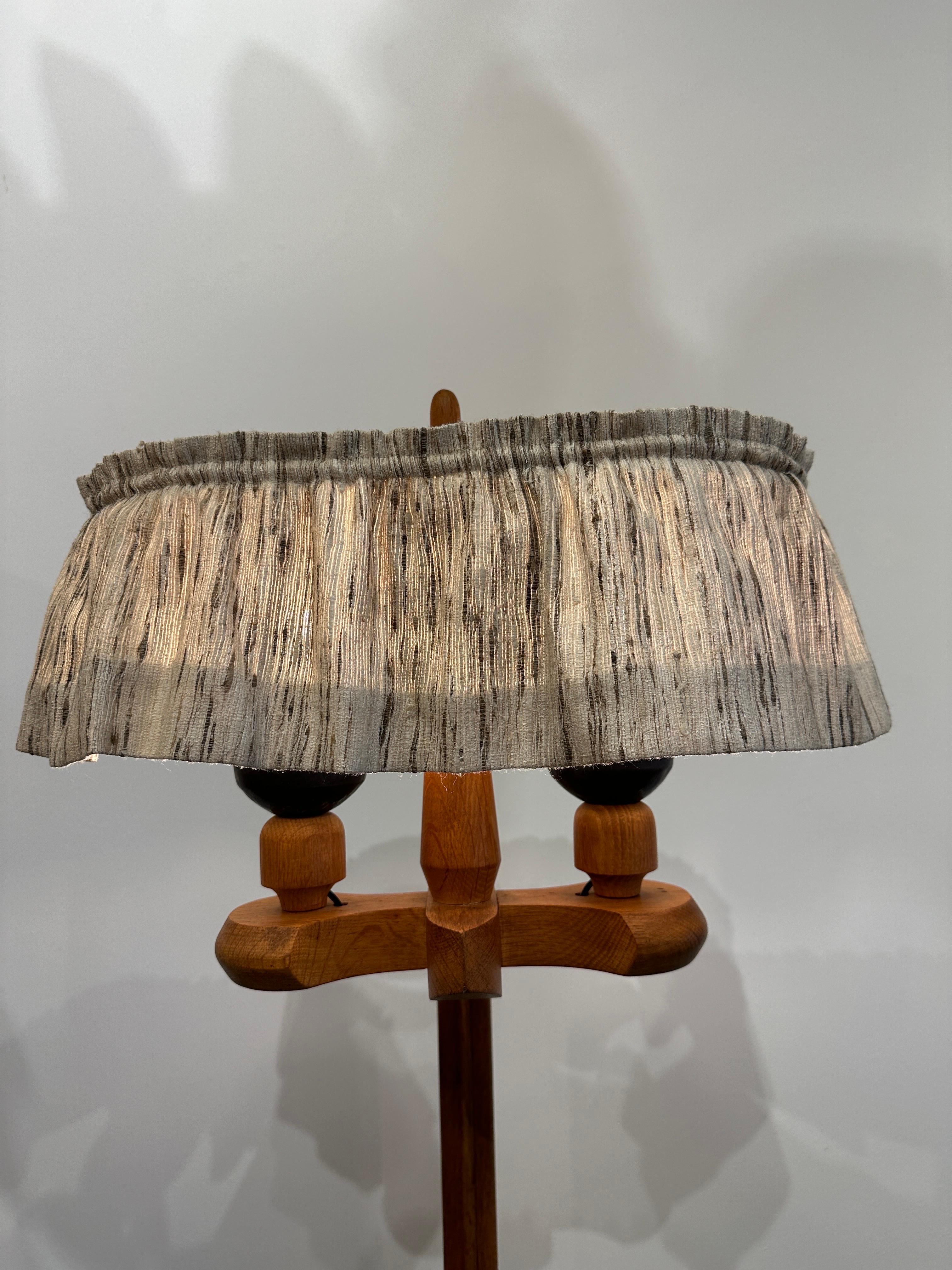 Vintage French Oak and Ceramic Guillerme et Chambron Floor Lamp 3
