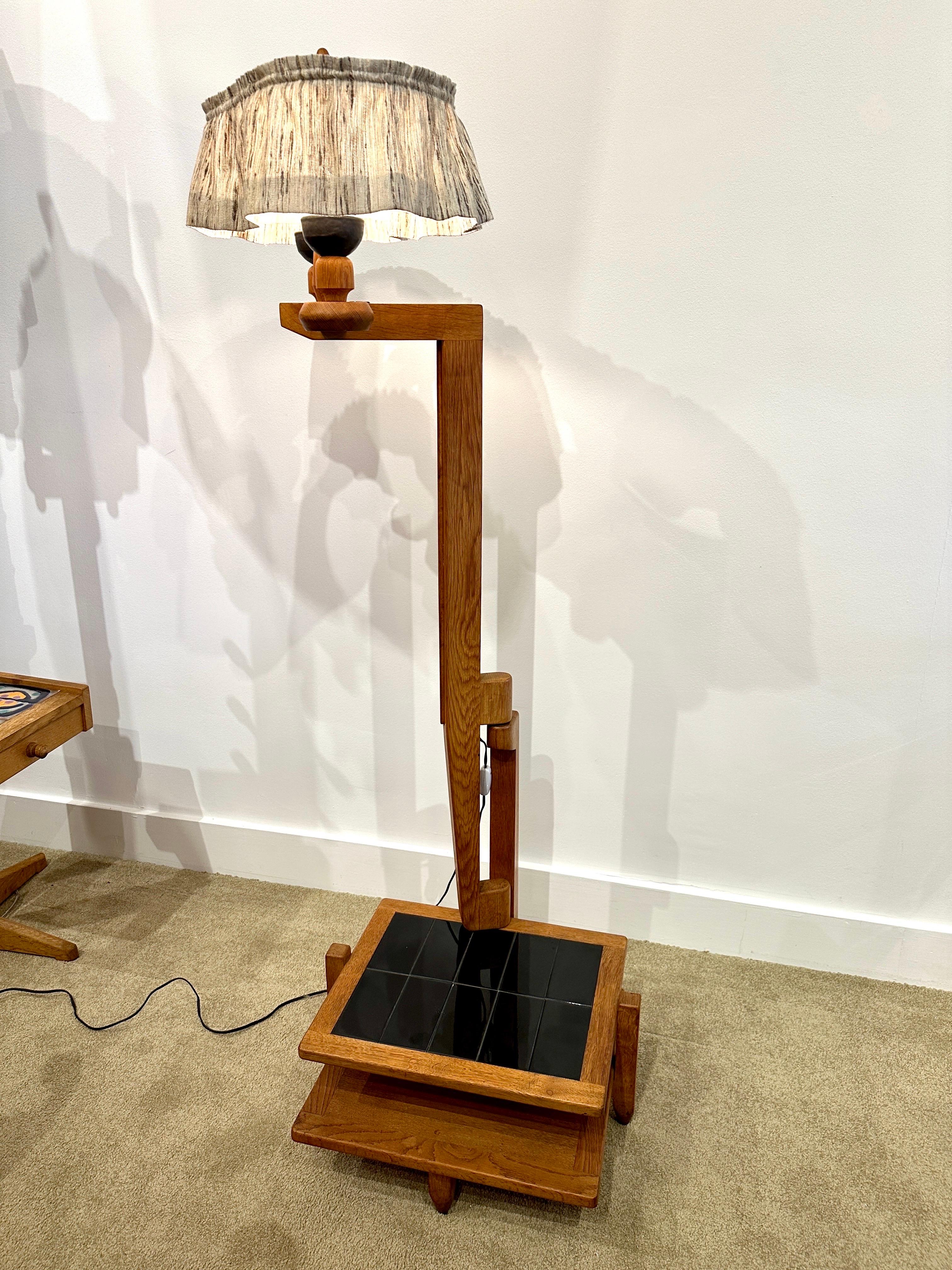 Vintage French Oak and Ceramic Guillerme et Chambron Floor Lamp For Sale 5