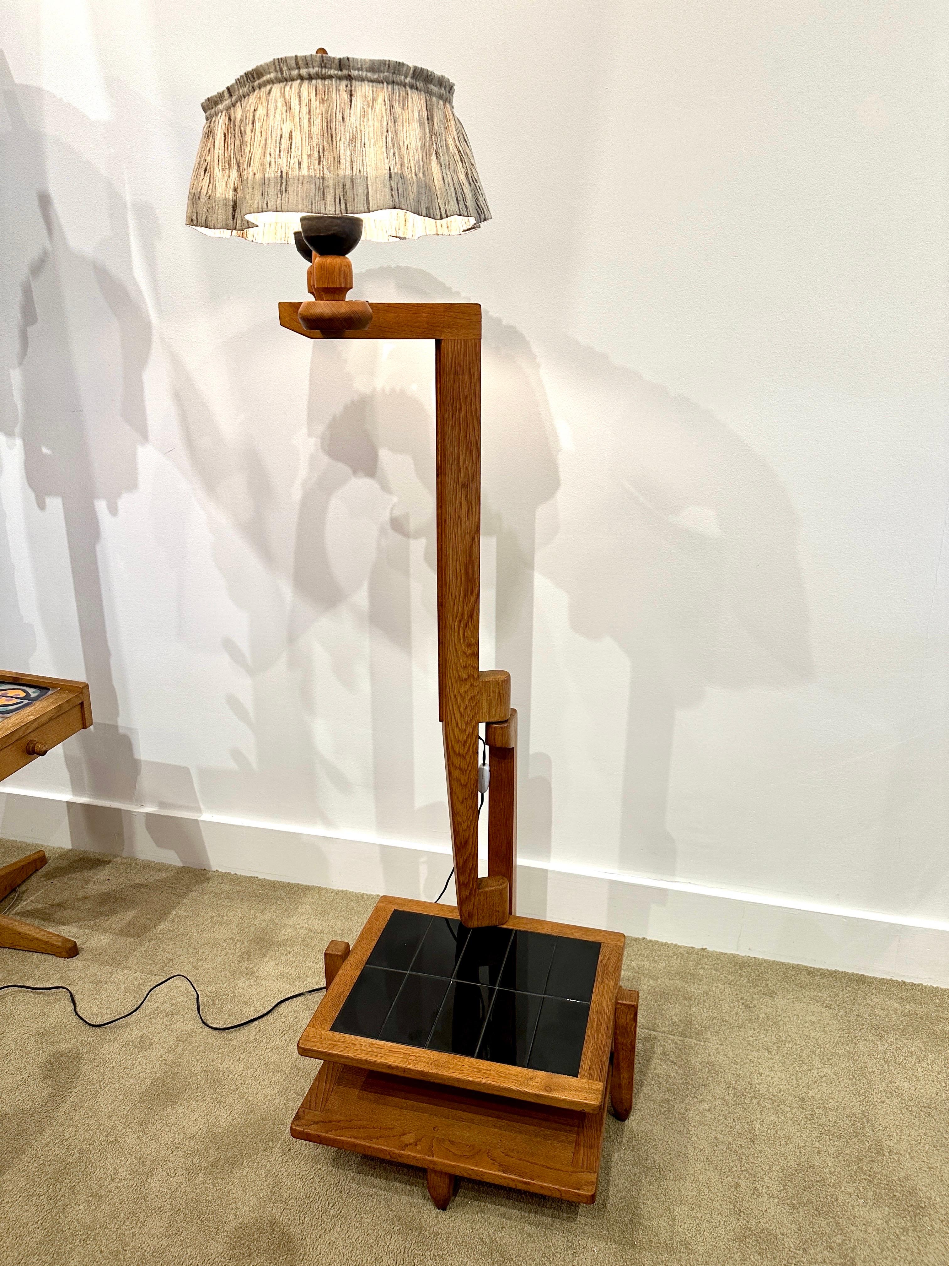 Vintage French Oak and Ceramic Guillerme et Chambron Floor Lamp 5