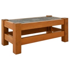 Vintage French Oak and Stone Coffee Table