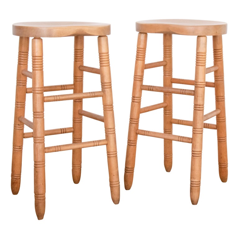 Vintage French Oak Bar Stools at 1stDibs