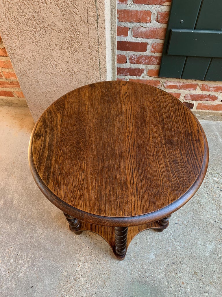 Vintage French Oak Barley Twist Round Side Table TwoTier Accent Table