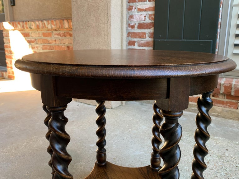 Vintage French Oak Barley Twist Round Side Table TwoTier Accent Table