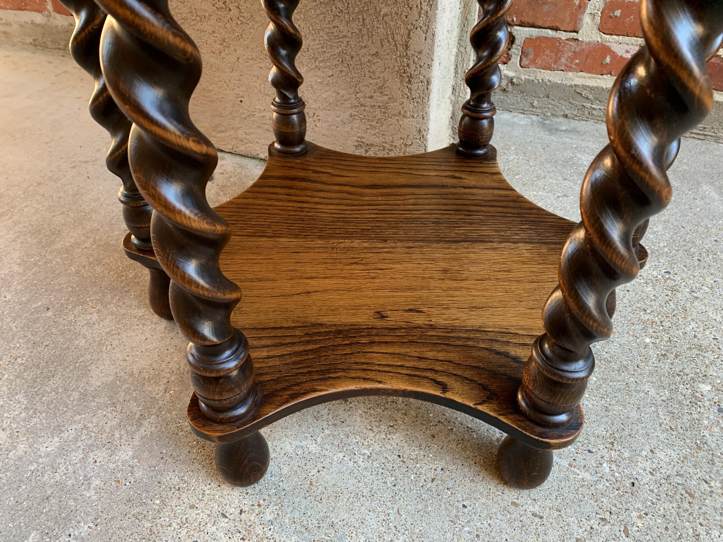 Early 20th Century Vintage French Oak Barley Twist Round Side Table Two-Tier Accent Table