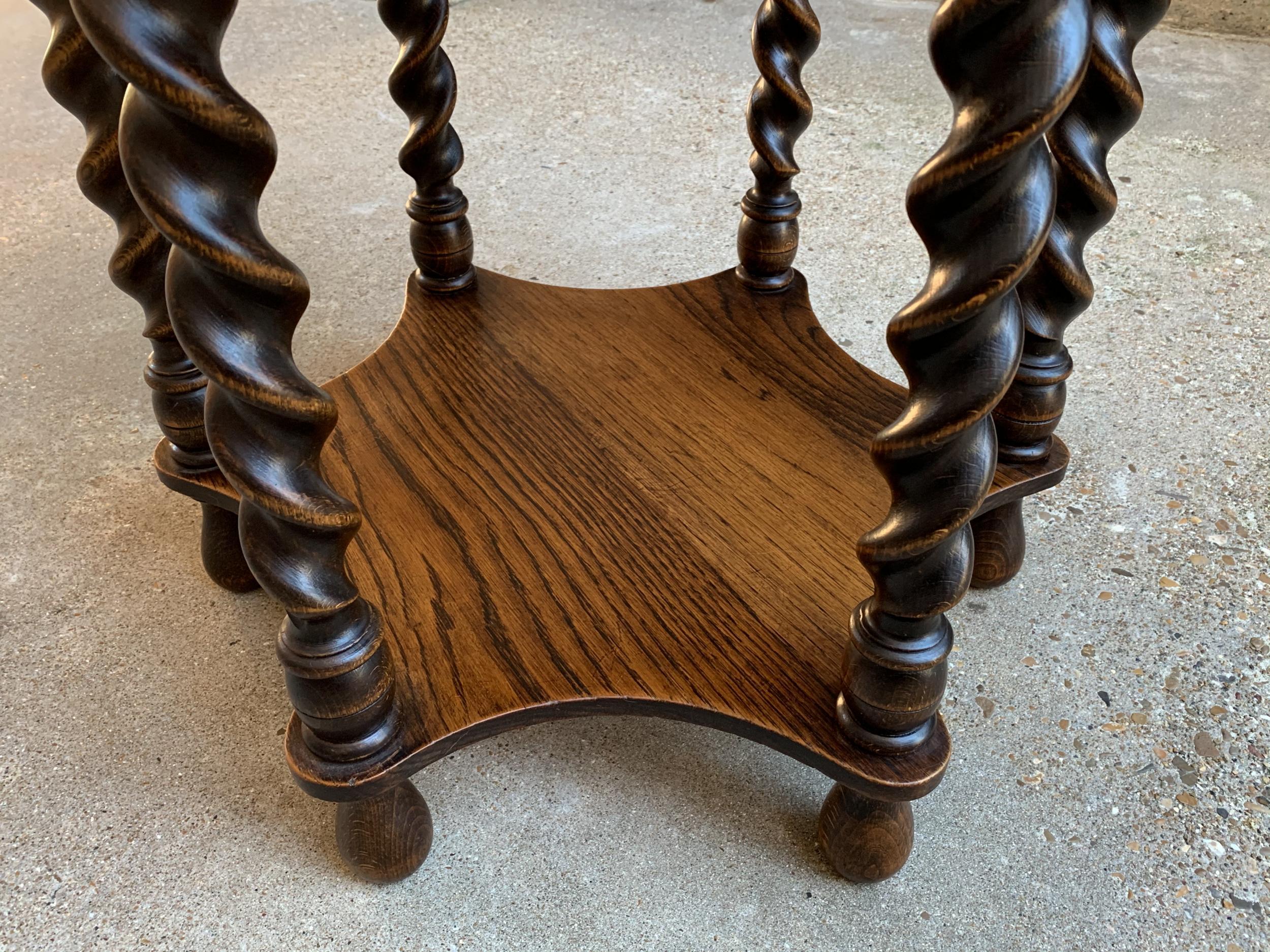 Vintage French Oak Barley Twist Round Side Table Two-Tier Accent Table 1