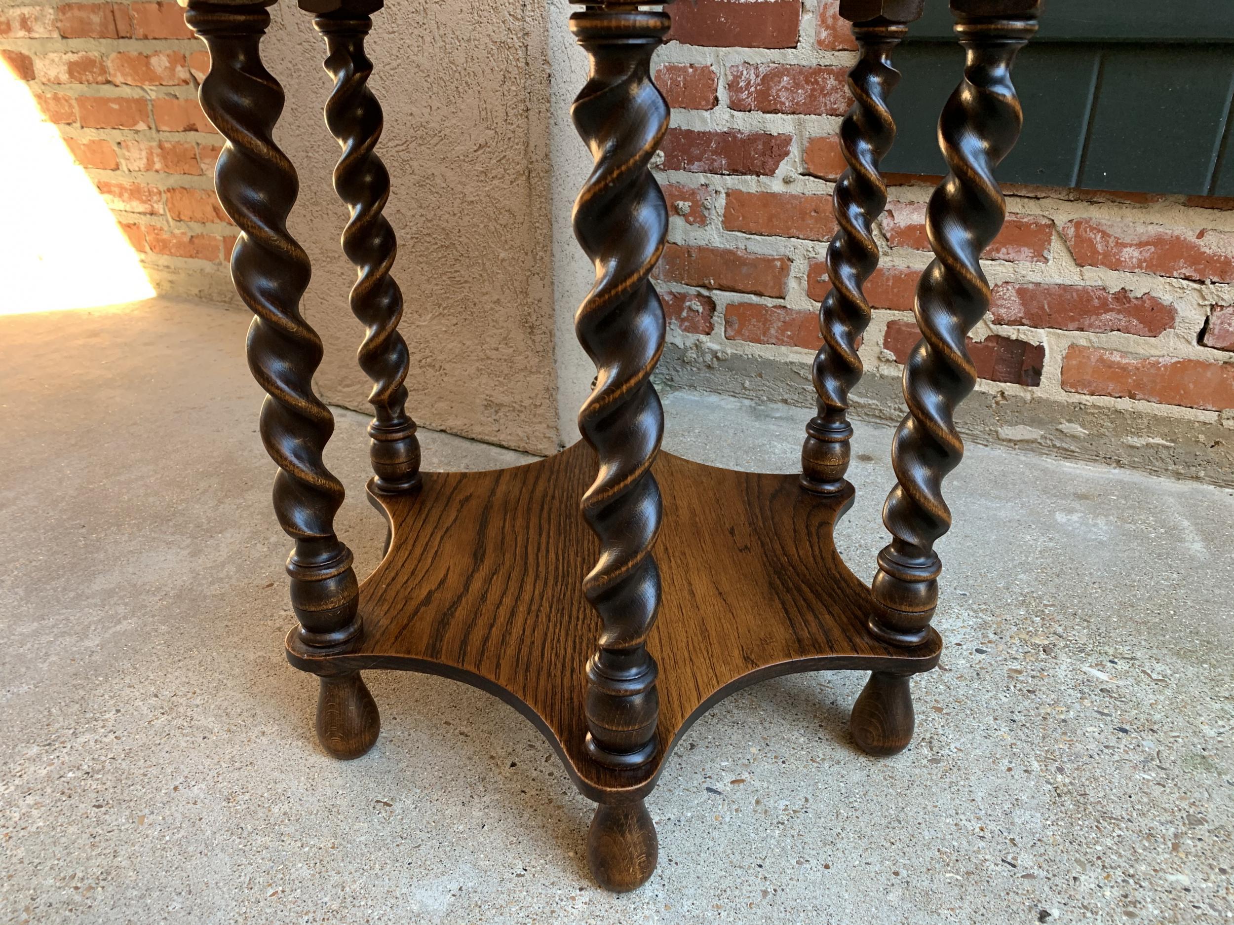 Vintage French Oak Barley Twist Round Side Table Two-Tier Accent Table 2