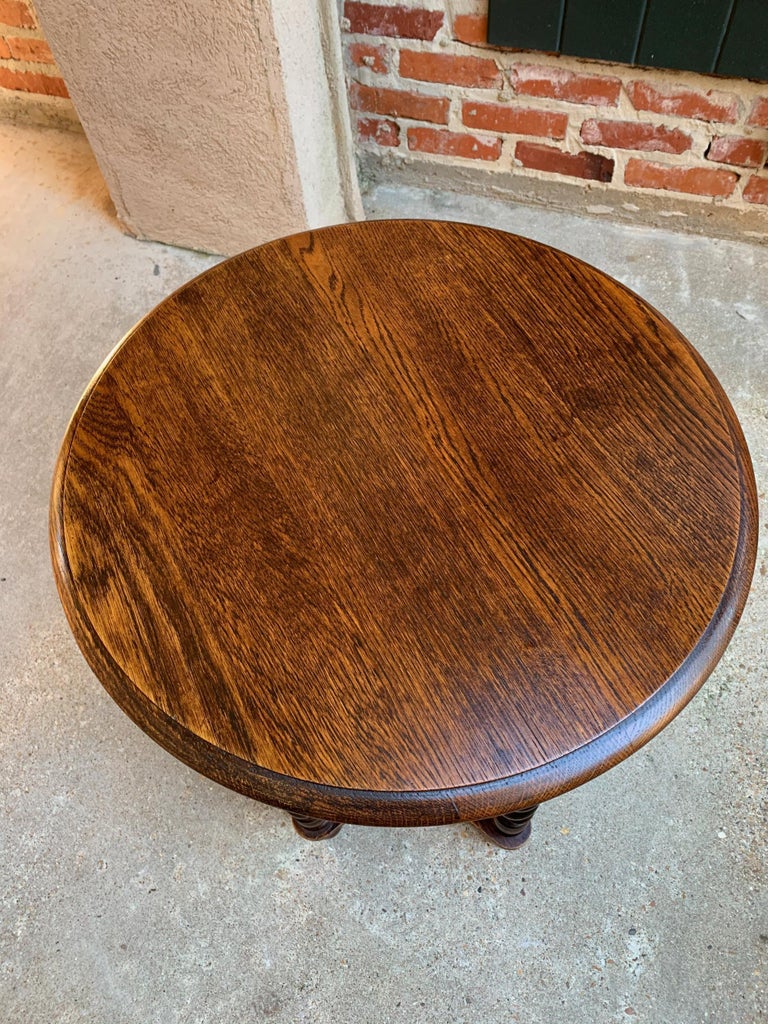 Vintage French Oak Barley Twist Round Side Table TwoTier Accent Table