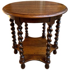 Vintage French Oak Barley Twist Round Side Table Two-Tier Accent Table