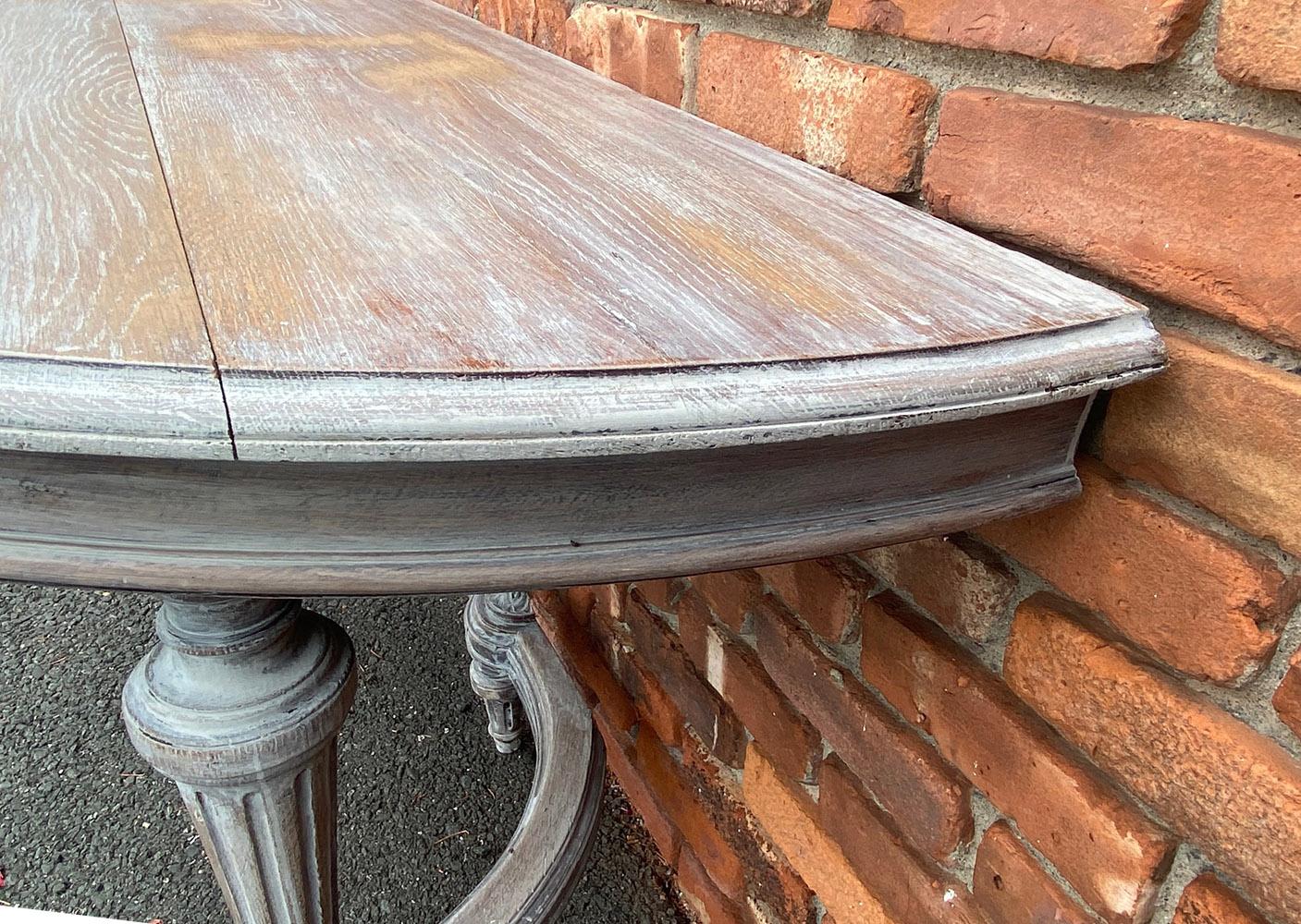 Vintage French Oak Demi Table in Grey Wash For Sale 2