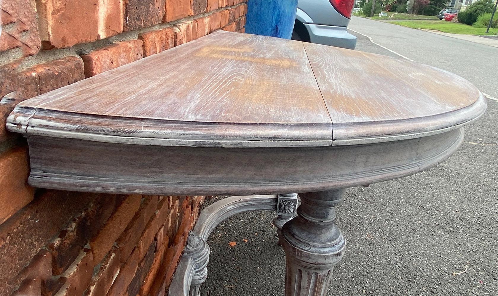 Vintage French Oak Demi Table in Grey Wash For Sale 4