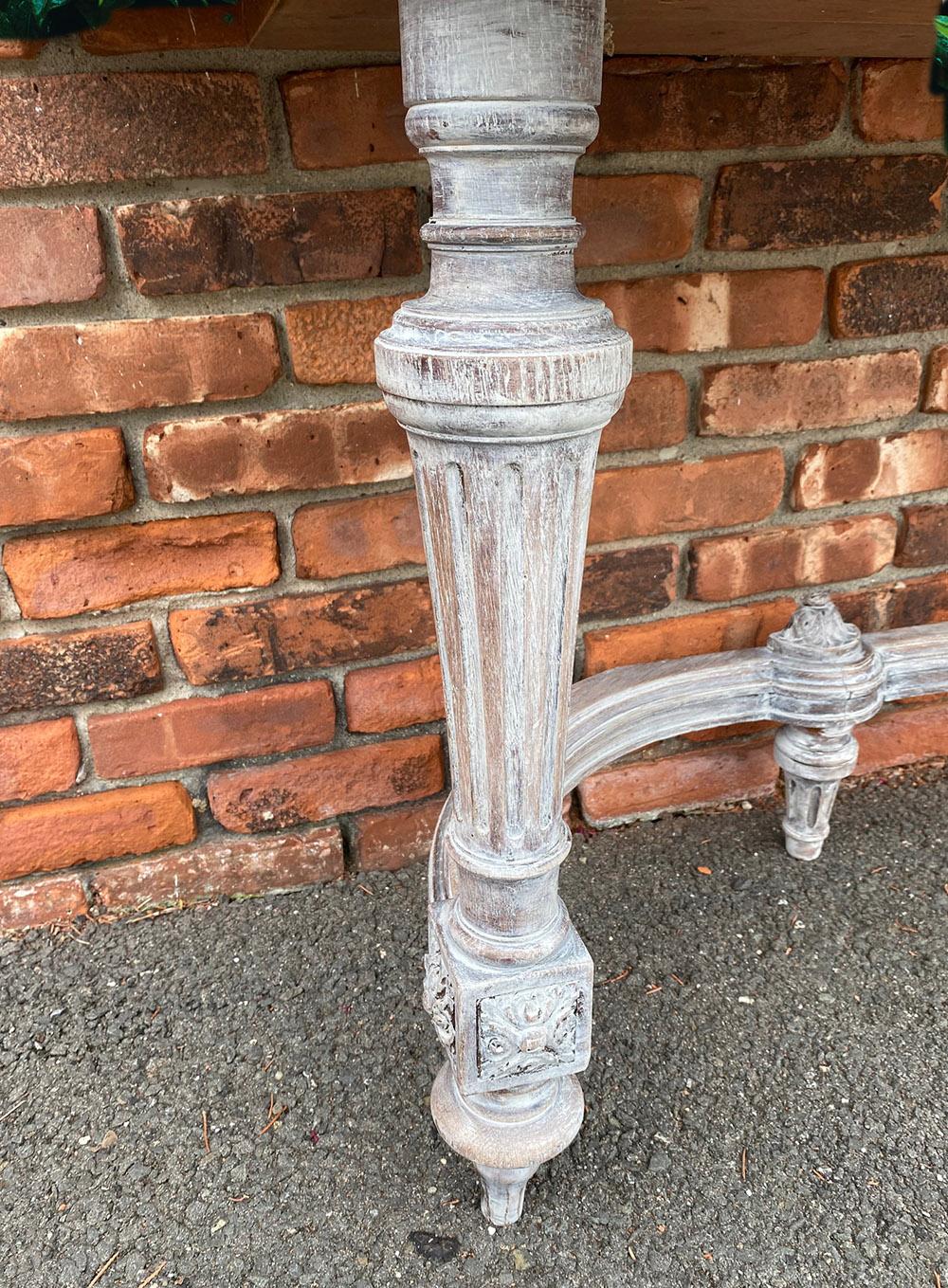 Carved Vintage French Oak Demi Table in Grey Wash For Sale