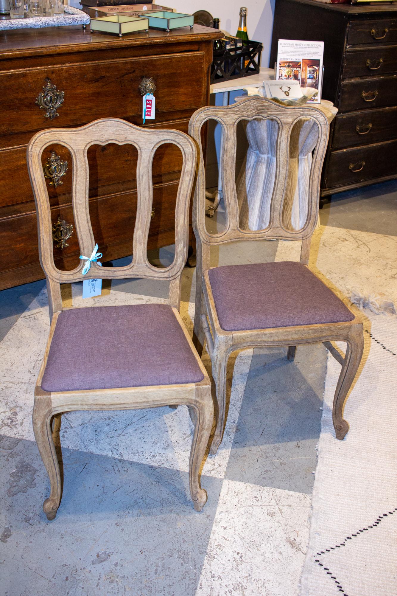 Vintage French Oak Dining Chairs with Linen Seats 9