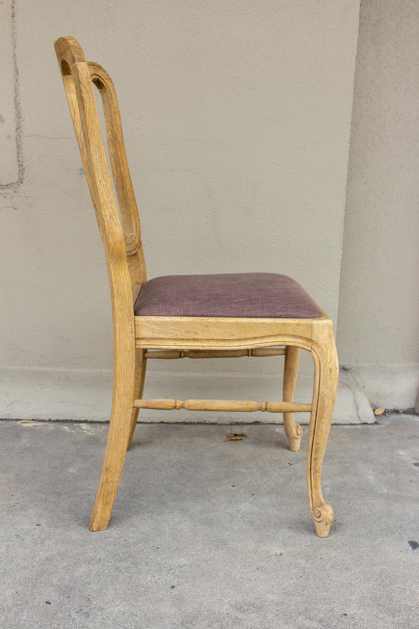 Late 20th Century Vintage French Oak Dining Chairs with Linen Seats