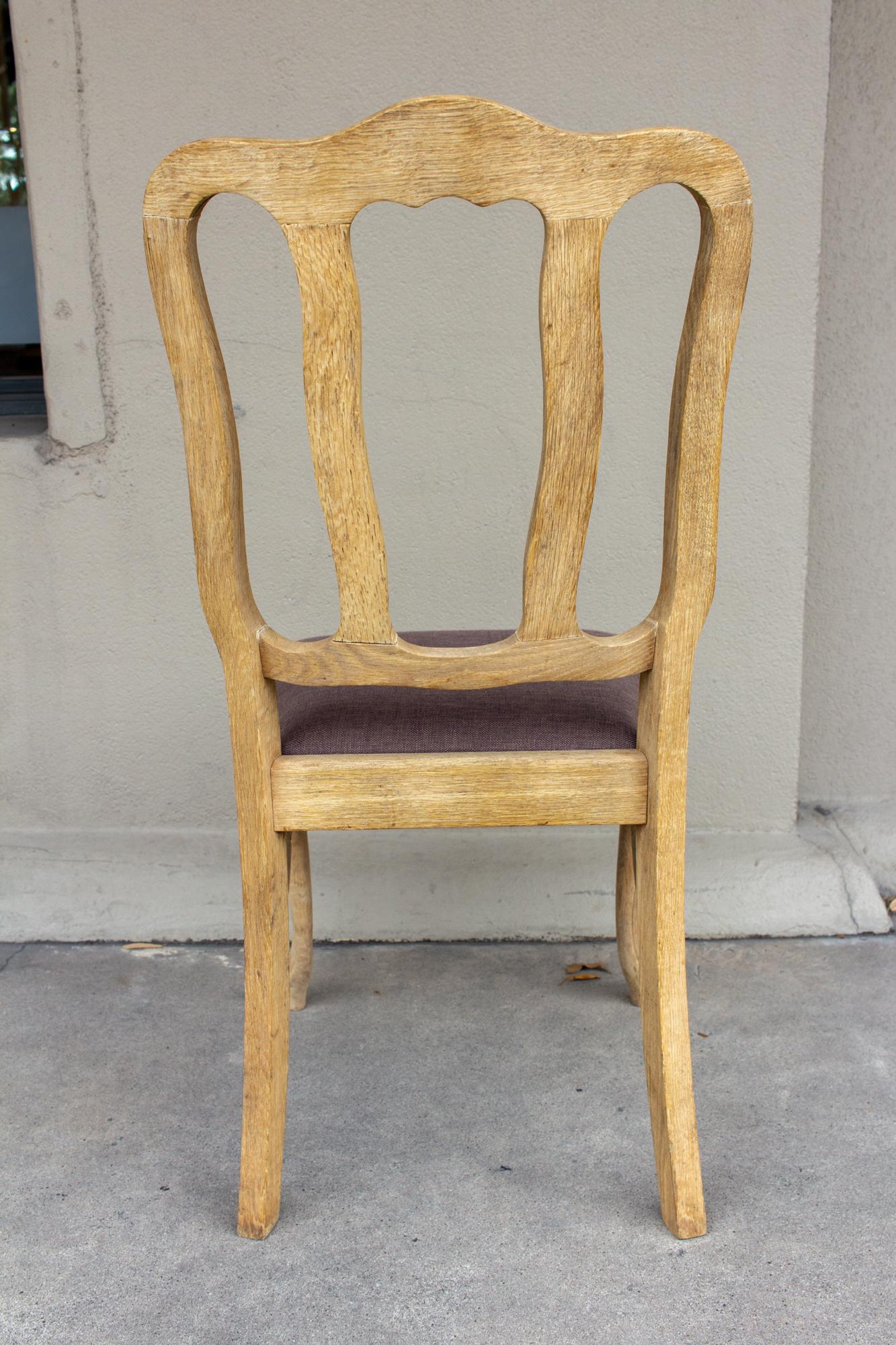 Vintage French Oak Dining Chairs with Linen Seats 1