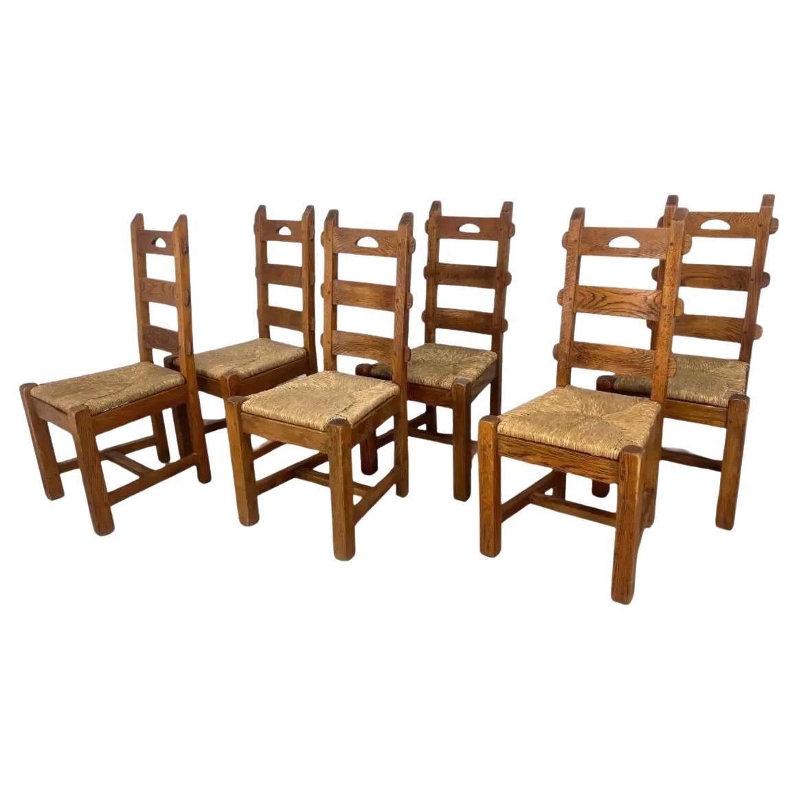 Vintage French Oak Dining Chairs With Tall Backs - Set of 6 For Sale